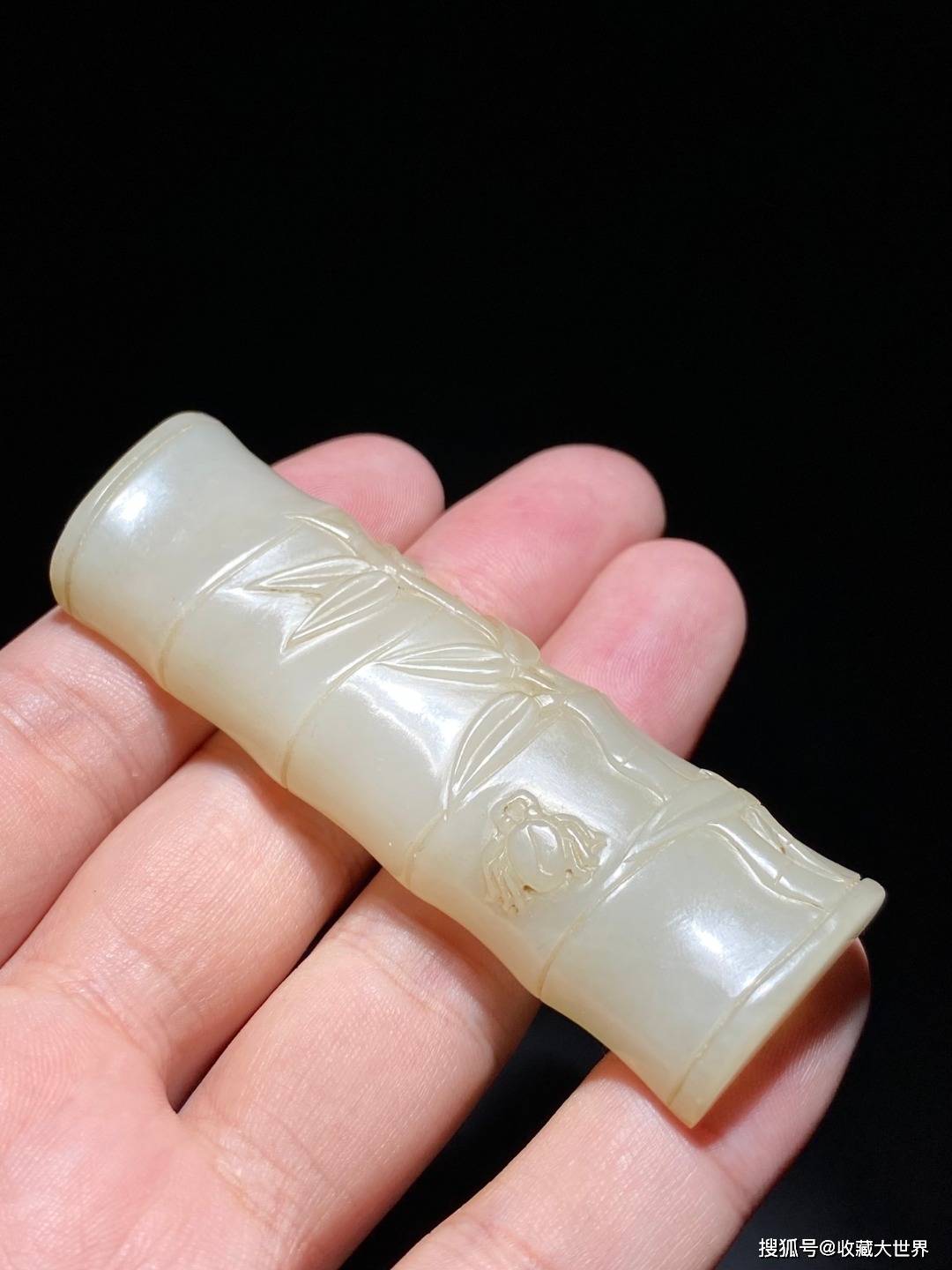 清中期 和田玉籽料 白玉 竹节珮 挂件_微沁_竹喻德_竹子