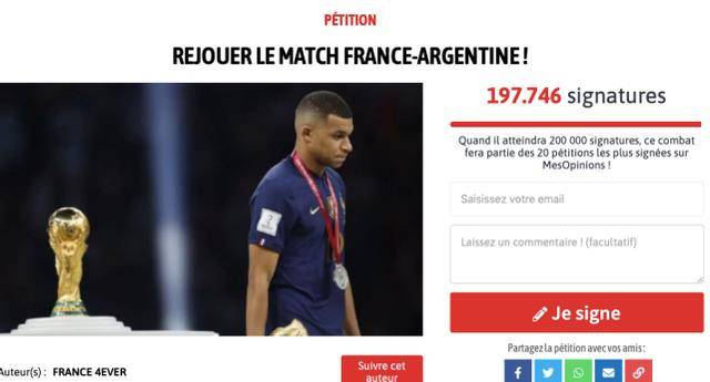 20万法国球迷请愿国际足联！要求世界杯决赛复赛：阿根廷2球不存在