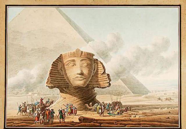 4,关于狮身人面像最早的图像记载是1790年由殖民者画下来的,当时雕像