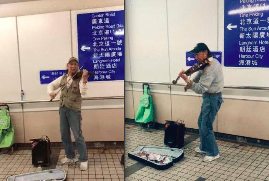 刘长生老师在街头卖艺的视频,尽管他小提琴的箱子里的钱有时候看着还