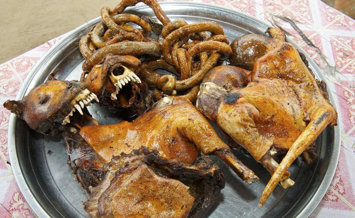 那掺杂着污xue又没有调料的狗肉,味道可想而知.