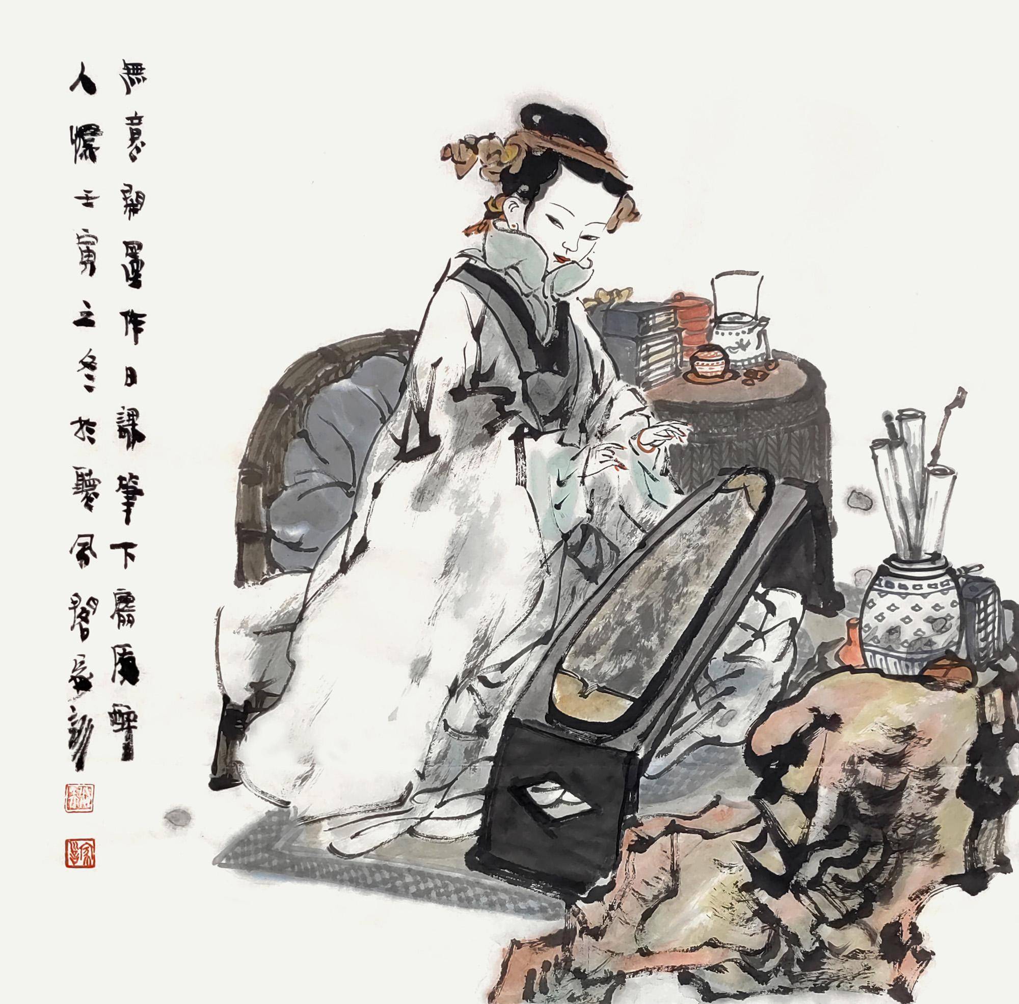 的装饰,一味强调外表的仕女画是没有内涵的;那些故作姿态,举止轻浮的