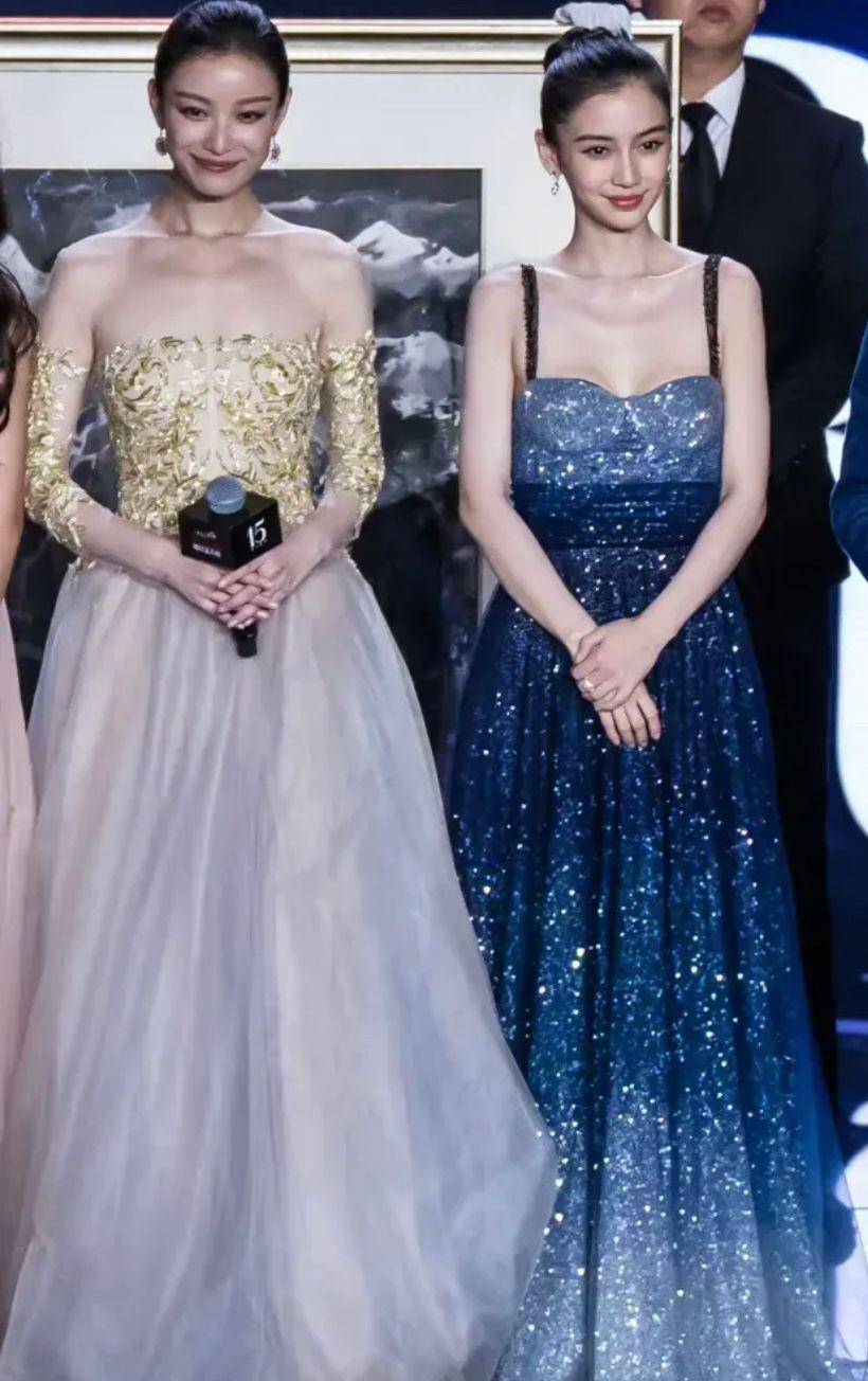 杨颖碰到对手了!同框倪妮穿星空裙却输了气质,不如倪妮优雅自然