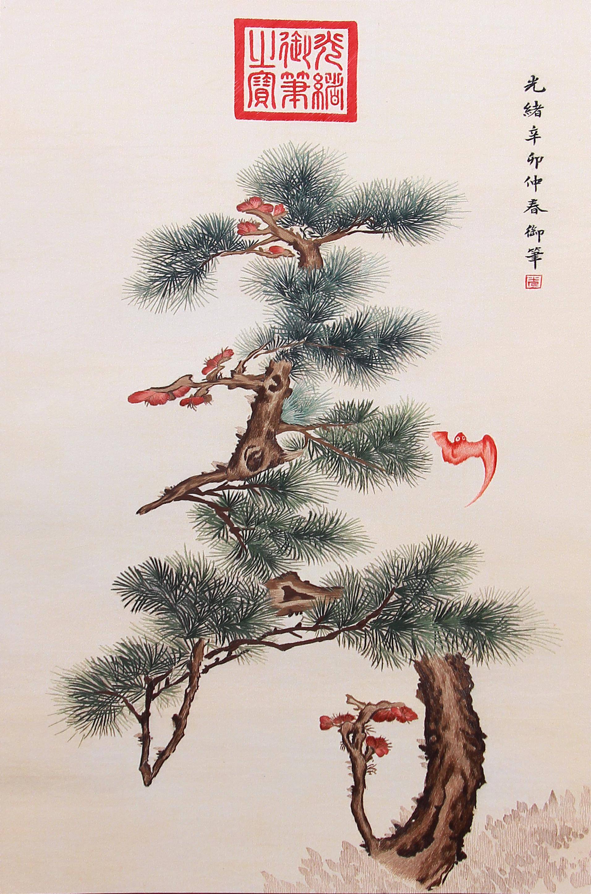 玄关装饰画——手工刺绣《松寿图》不少人喜欢在玄