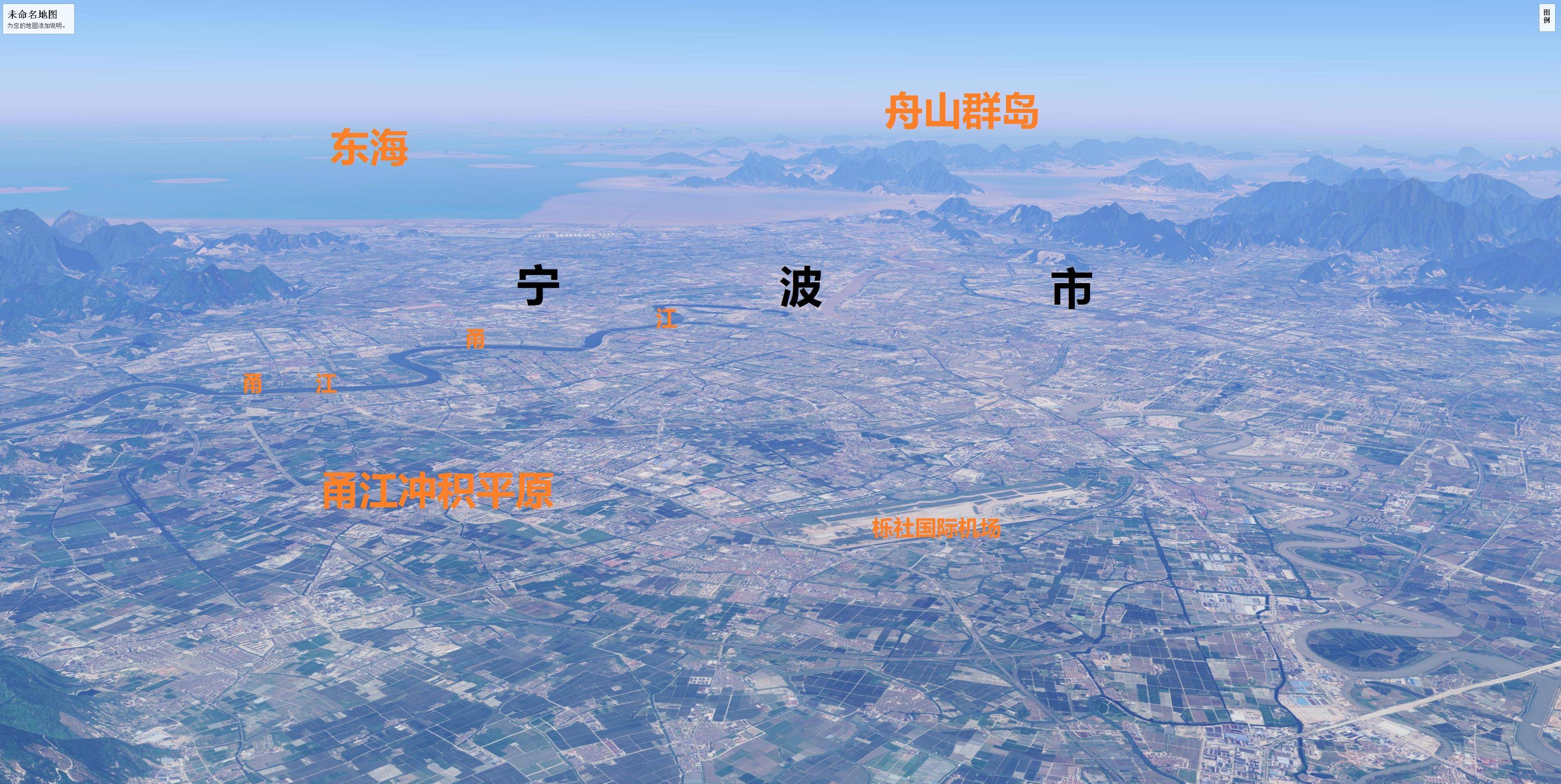 杭州湾沿岸五大城市简易地形图:杭州,嘉兴,绍兴,宁波和舟山