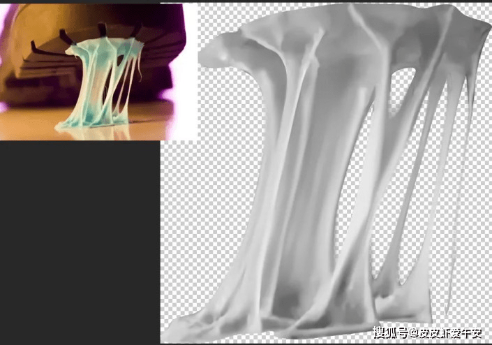 打开口香糖素材,用钢笔工具把拉丝部分抠出来,复制到新的图层,按ctrl