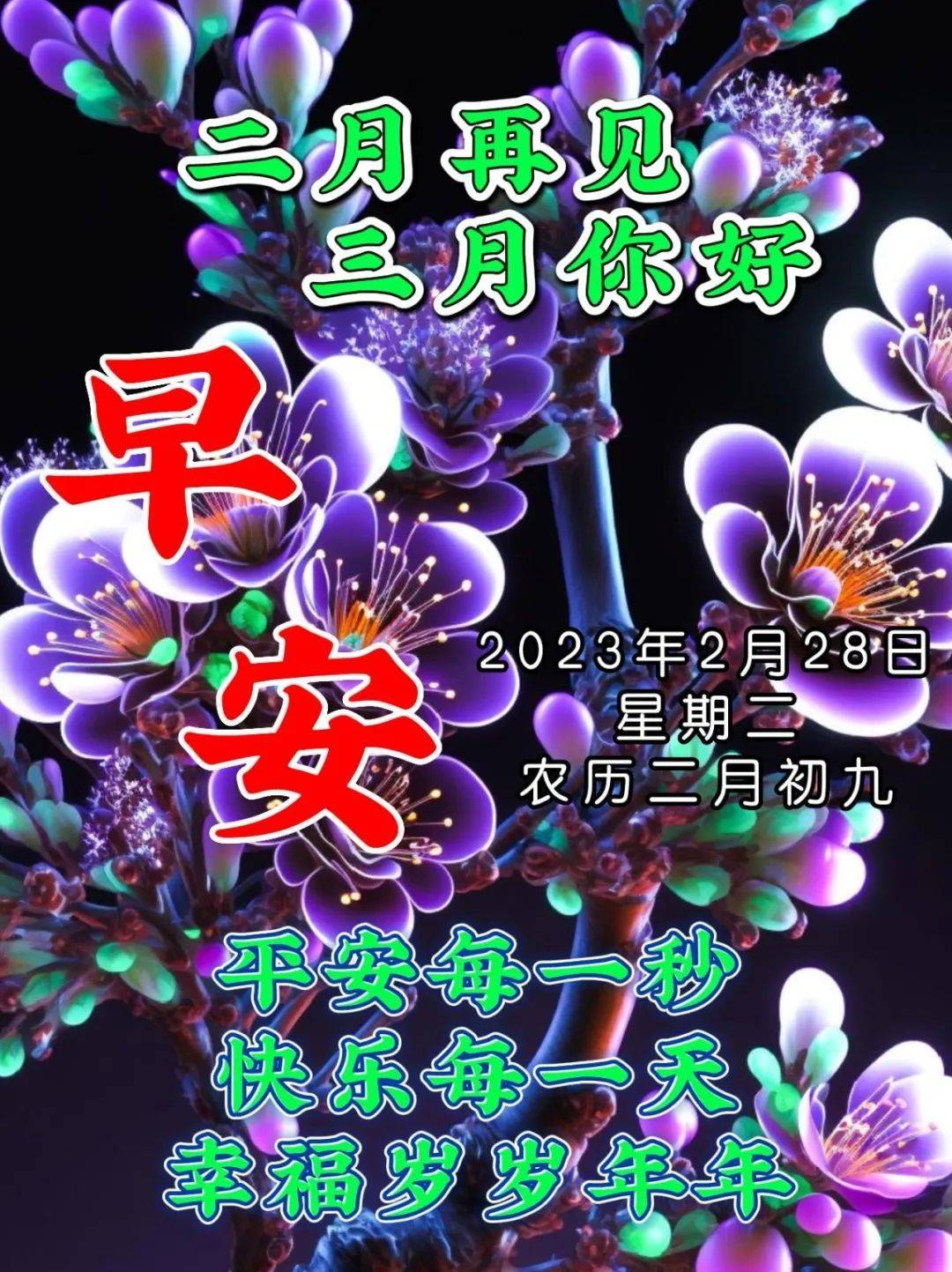 2月28日周二早上好,二月再见,三月你好祝福语问候语录唯美图片_平安