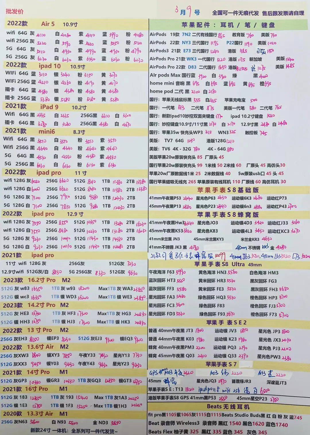 深圳华强北手机批发报价单2023.3.9