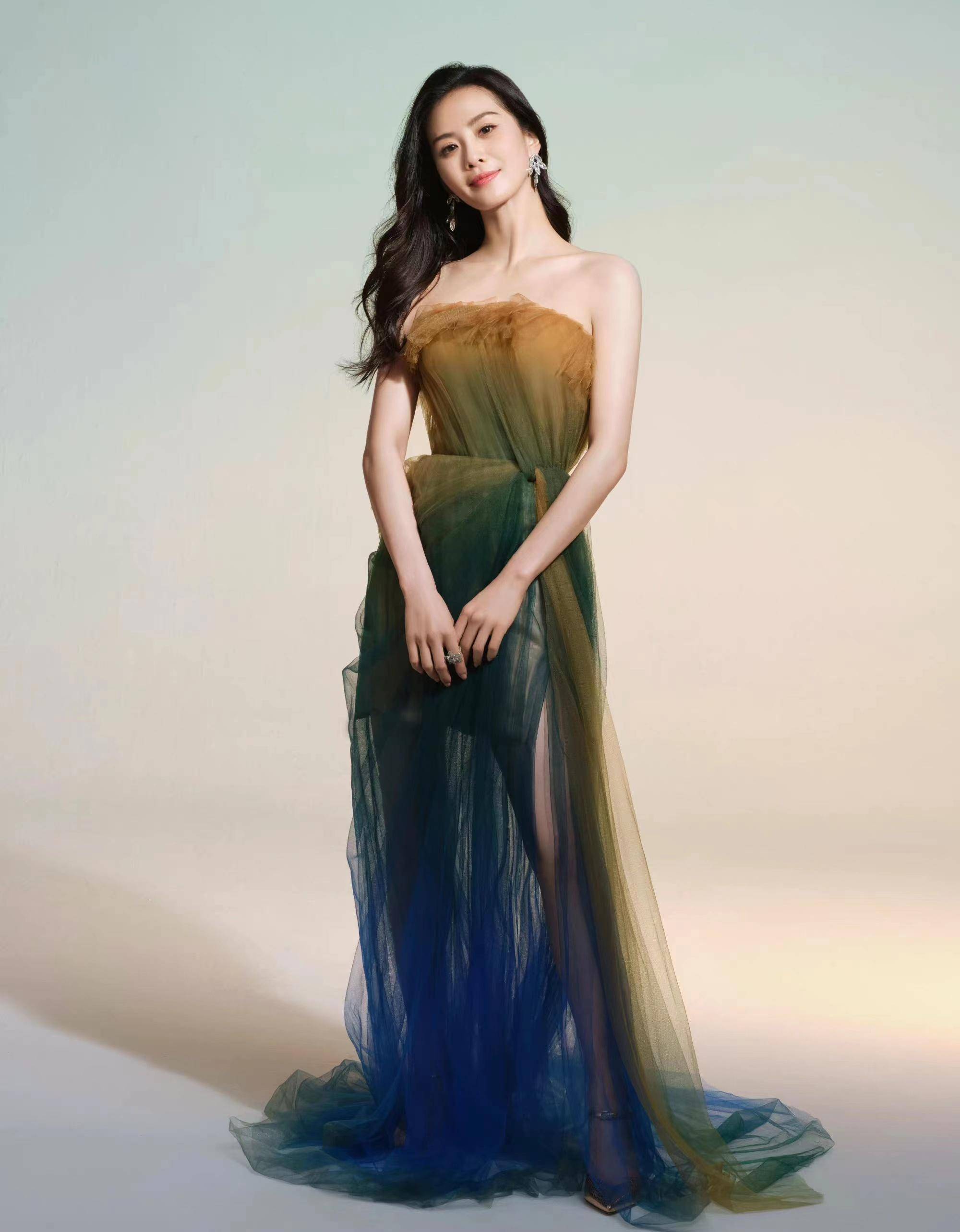 刘诗诗36岁生日照,身穿渐变抹胸薄纱连衣裙,温婉优雅!