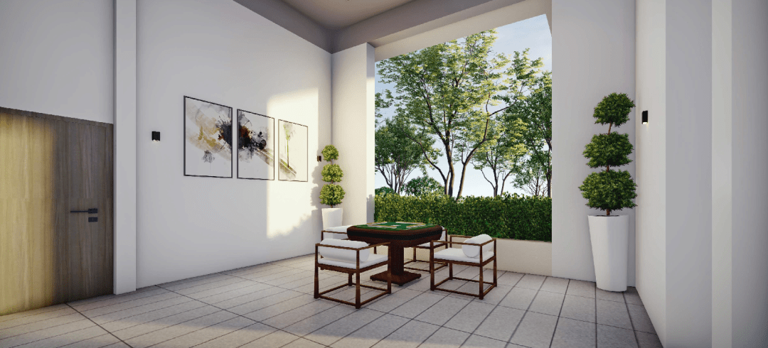 棋牌室效果图日常遛娃时,下楼偶遇志趣相投的老友打打牌,下下棋;也