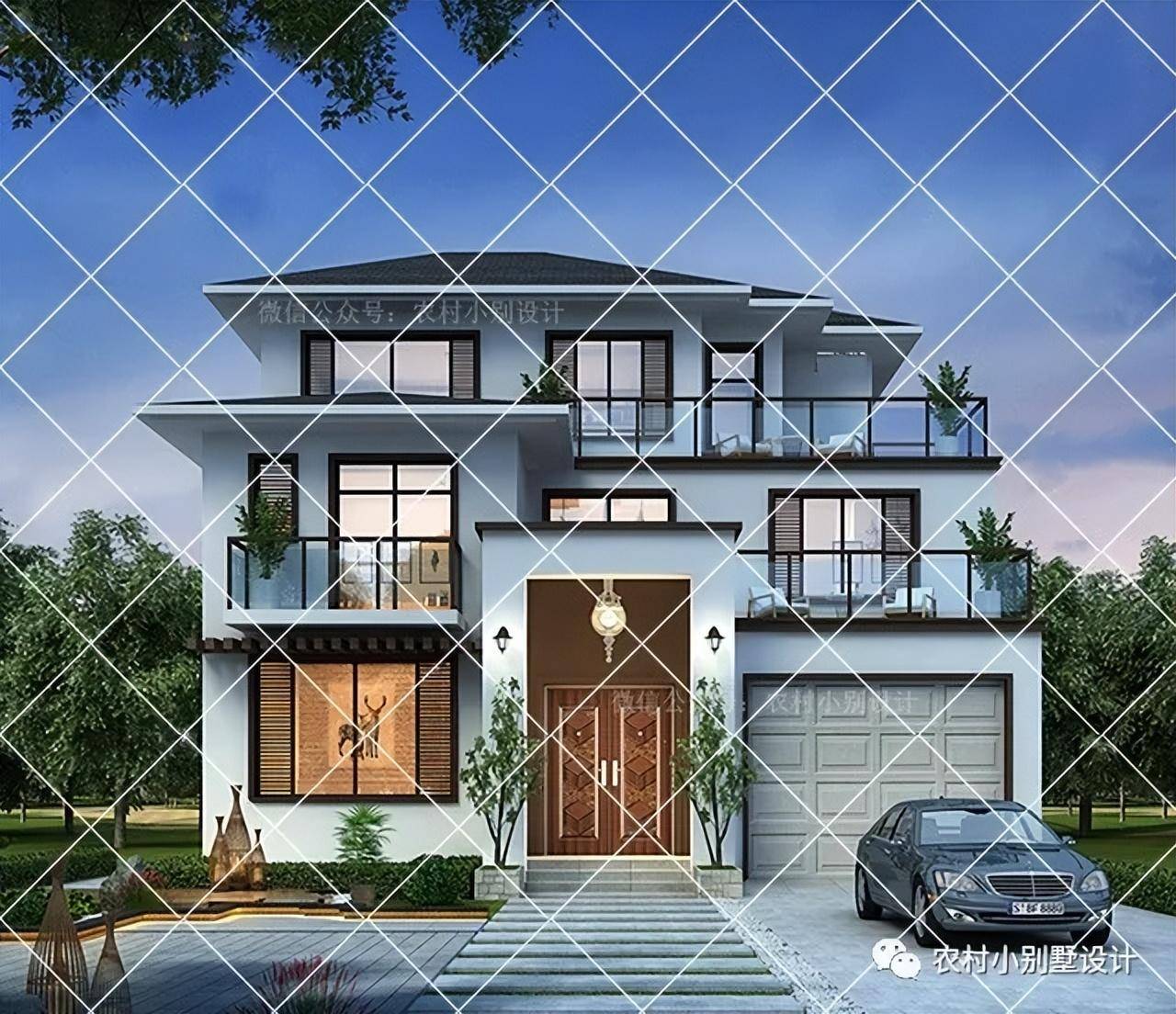 20款三层带车库的农村别墅设计图,2023年农村自建房首先户型_房子