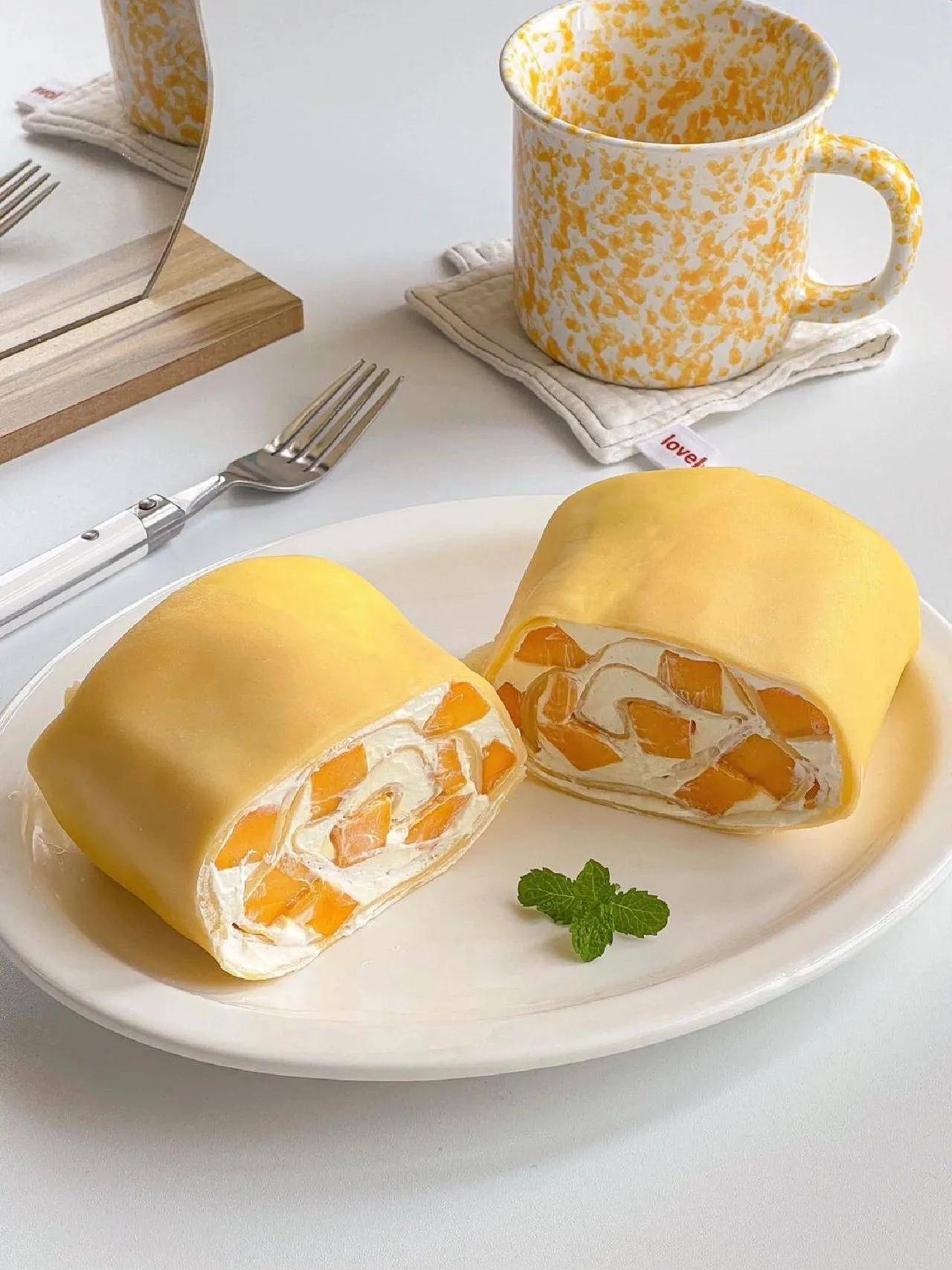 免烤箱!零难度!芒果毛巾卷_平底锅_玉米油_白砂糖