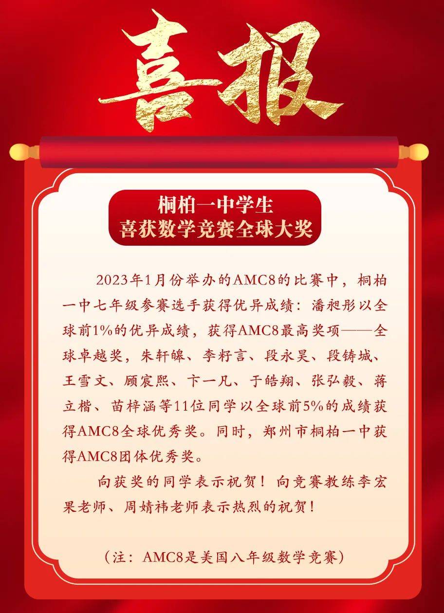 桐柏一中学生喜获数学竞赛全球大奖!
