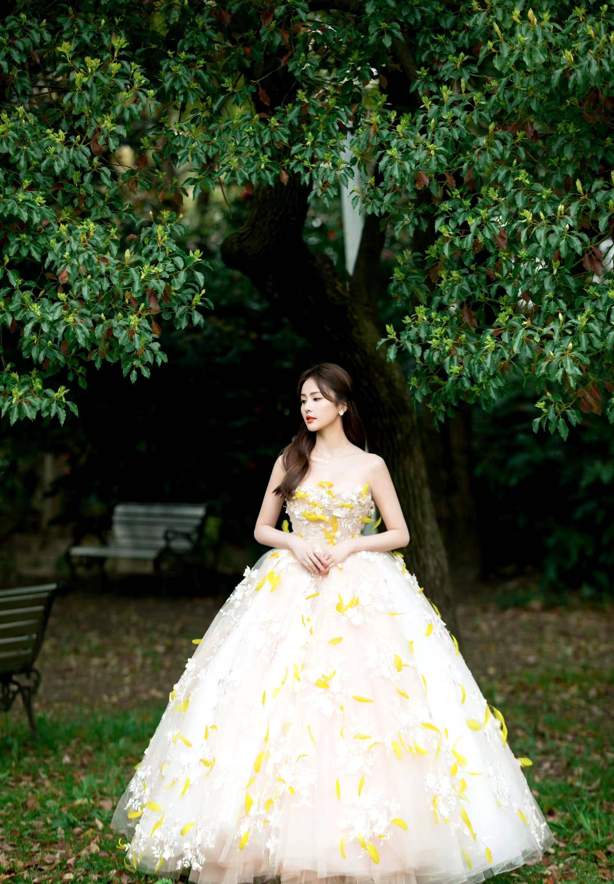 白鹿微博之夜走红毯,一袭抹胸刺绣蓬蓬裙,优雅公主范儿!