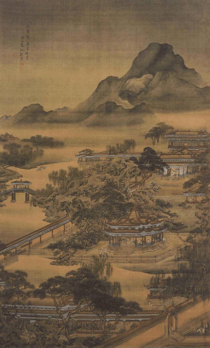 界画大师袁江，将工致异常的青绿山水，与精密细致的建筑完美结合