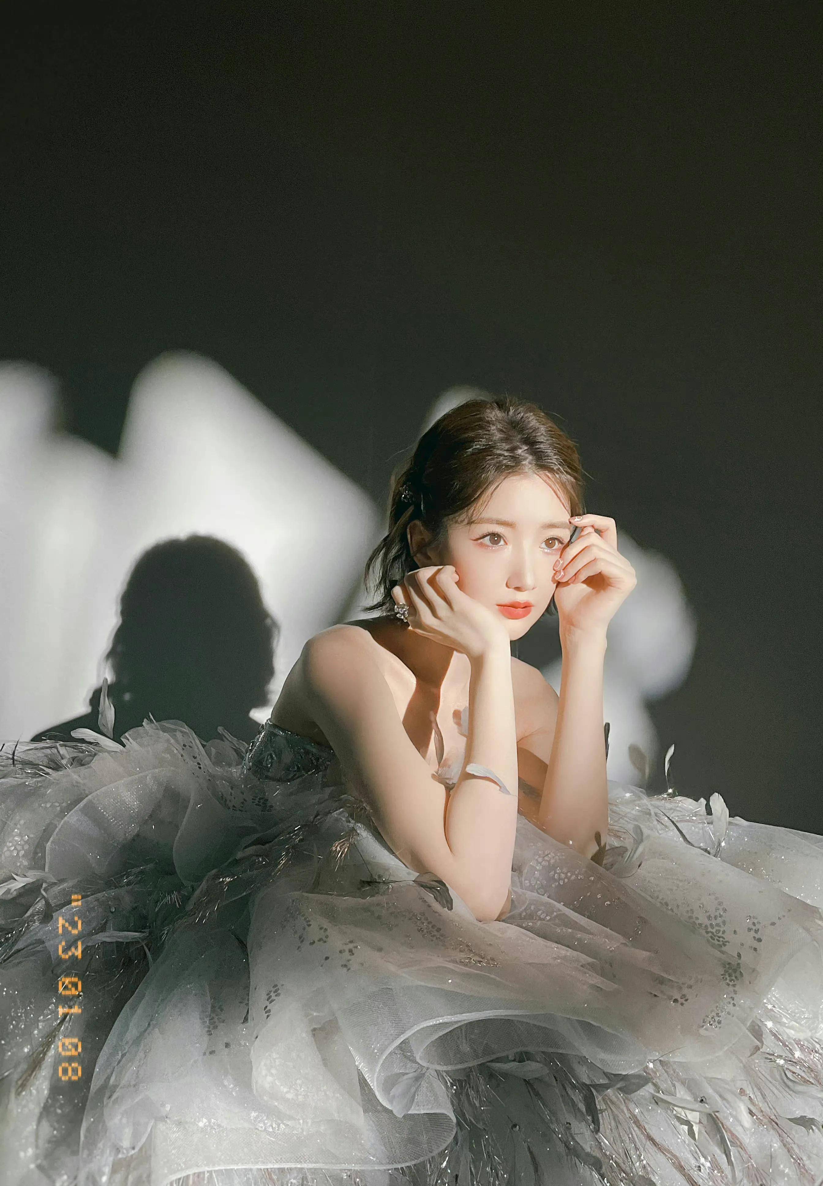 毛晓彤银色羽毛红毯芭蕾舞短裙美得像星河仙女_玫瑰_漂亮_眼神