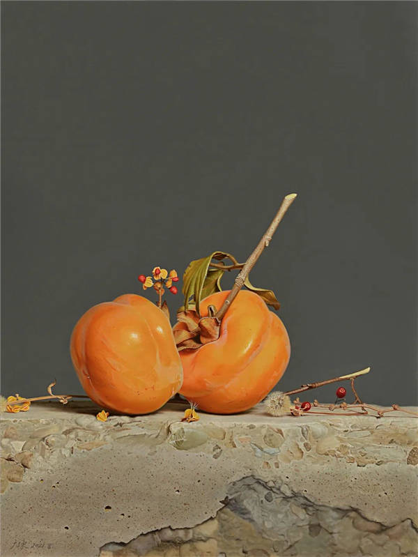 薛广陈 凌霜侯板上布面油画 40x30cm2021叶楠 问石 220x50cm 布面油画