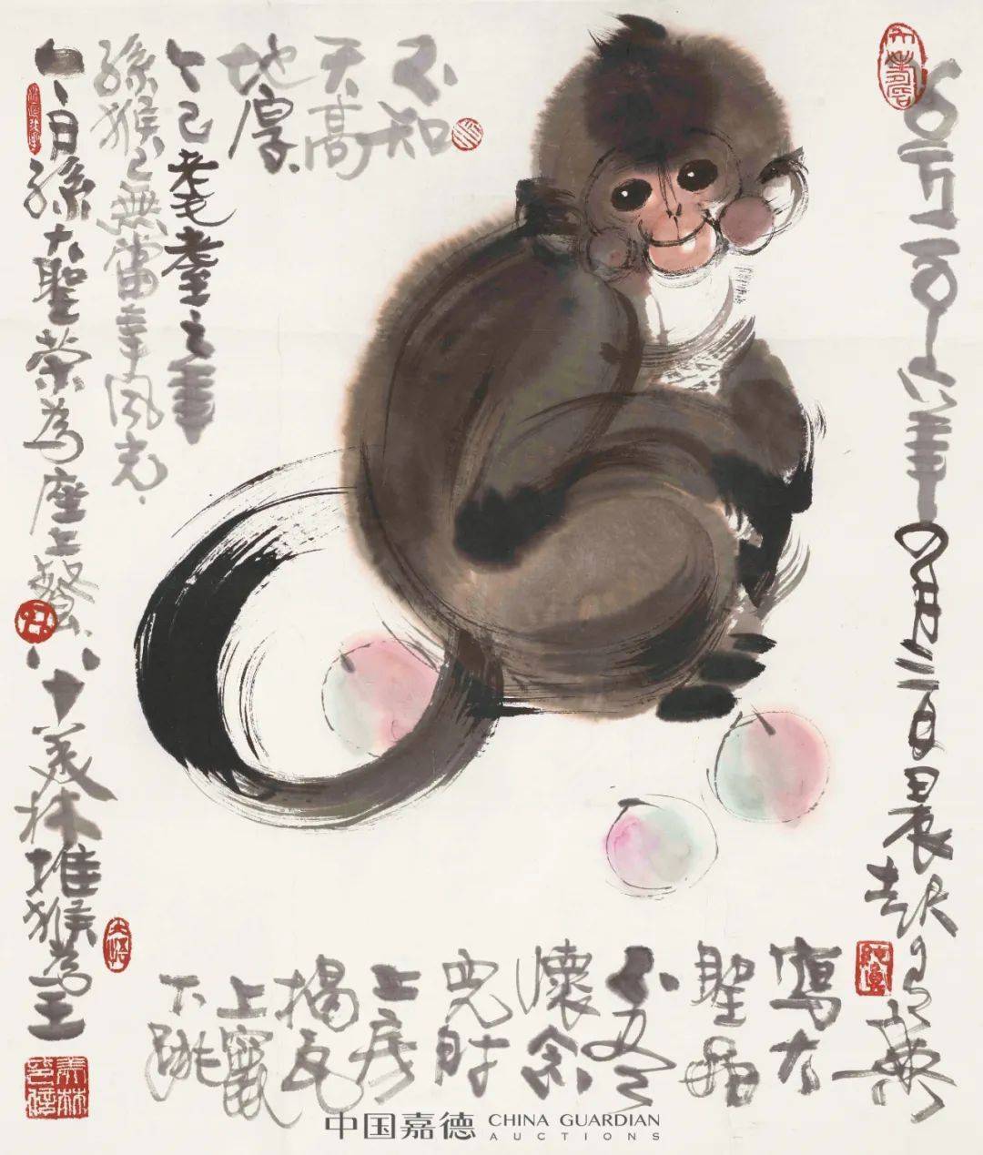 韩美林 b 1936猴镜心 设色纸本2016年作69 5×60