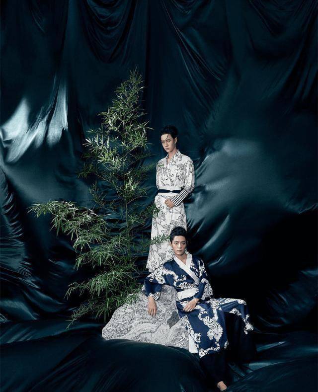 肖战王一博时尚大片来袭,古风造型搭配束发,宛若画中少年郎!