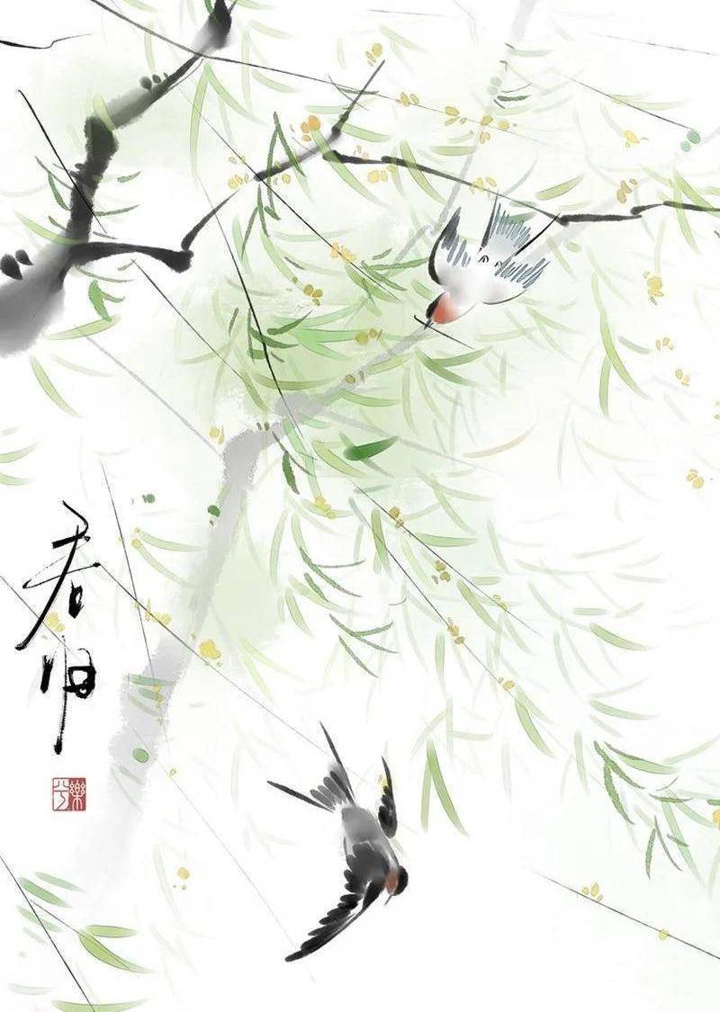 依稀看到燕子飞来,仿佛是故友重逢,又似朝夕相伴的伙伴,醉酒睡去前,看