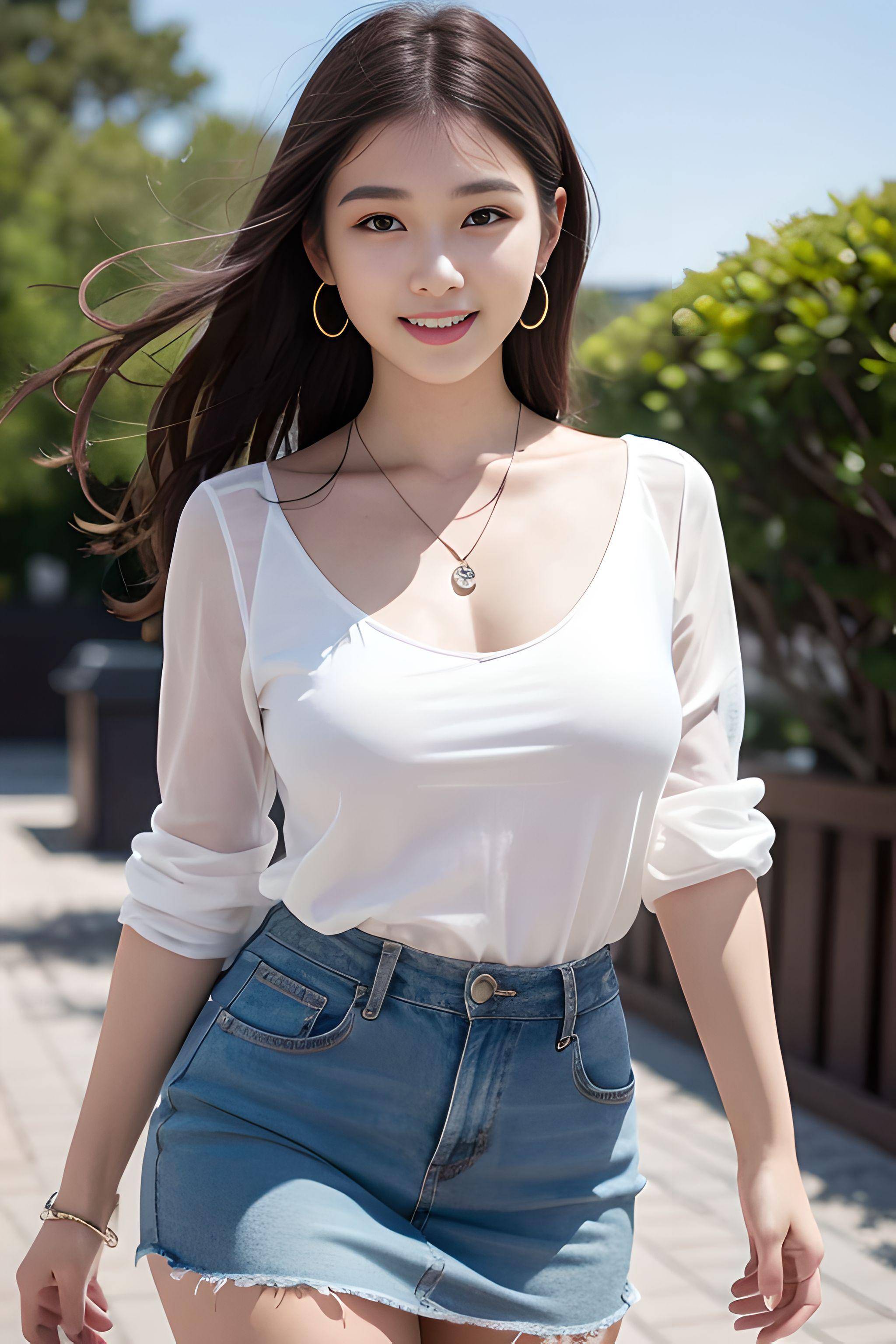 ai摄影—现代系列:韩版少女衬衫 迷你裙经典夏装组合_项链_耳环_质量