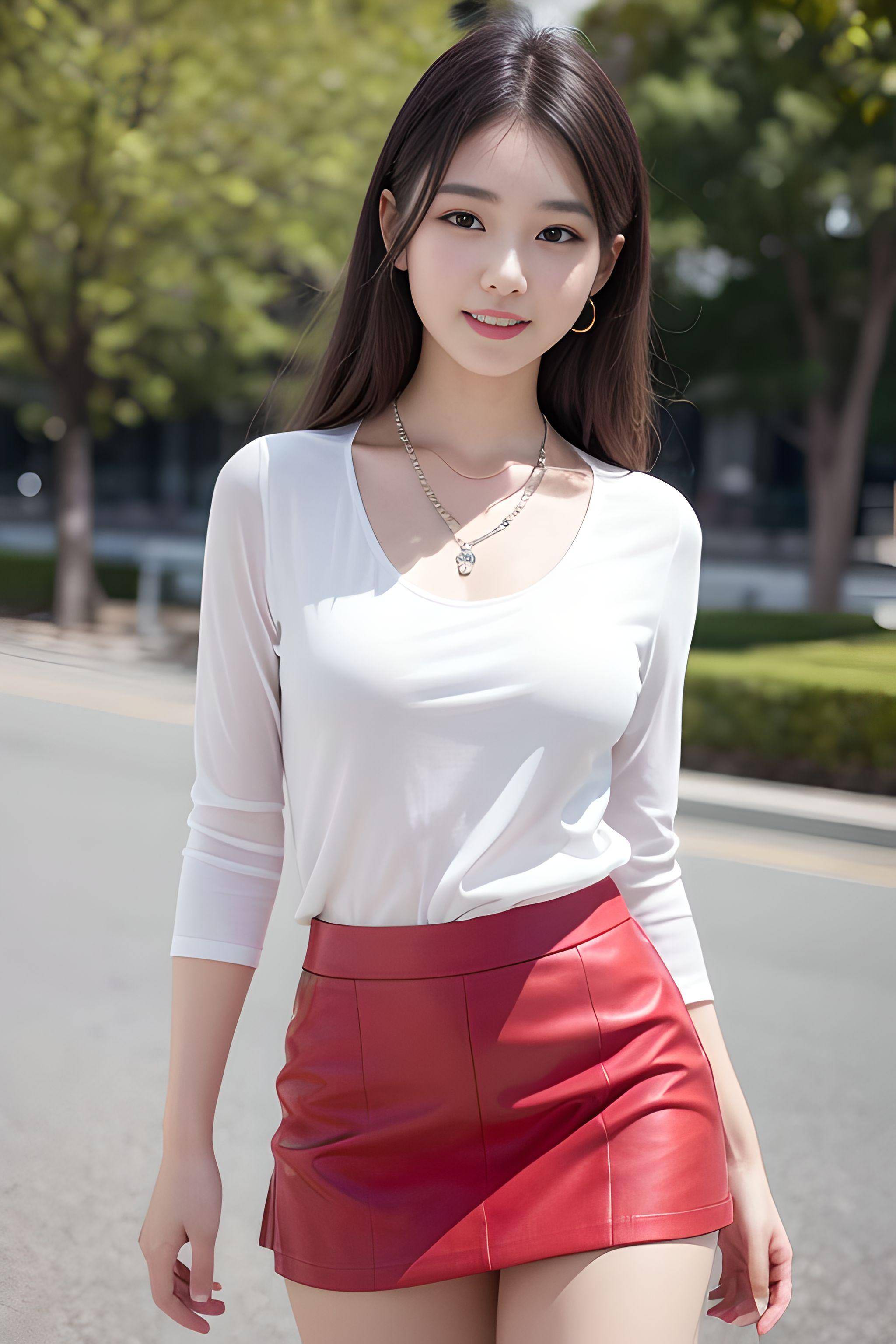 ai摄影—现代系列:韩版少女衬衫 迷你裙经典夏装组合_项链_耳环_质量