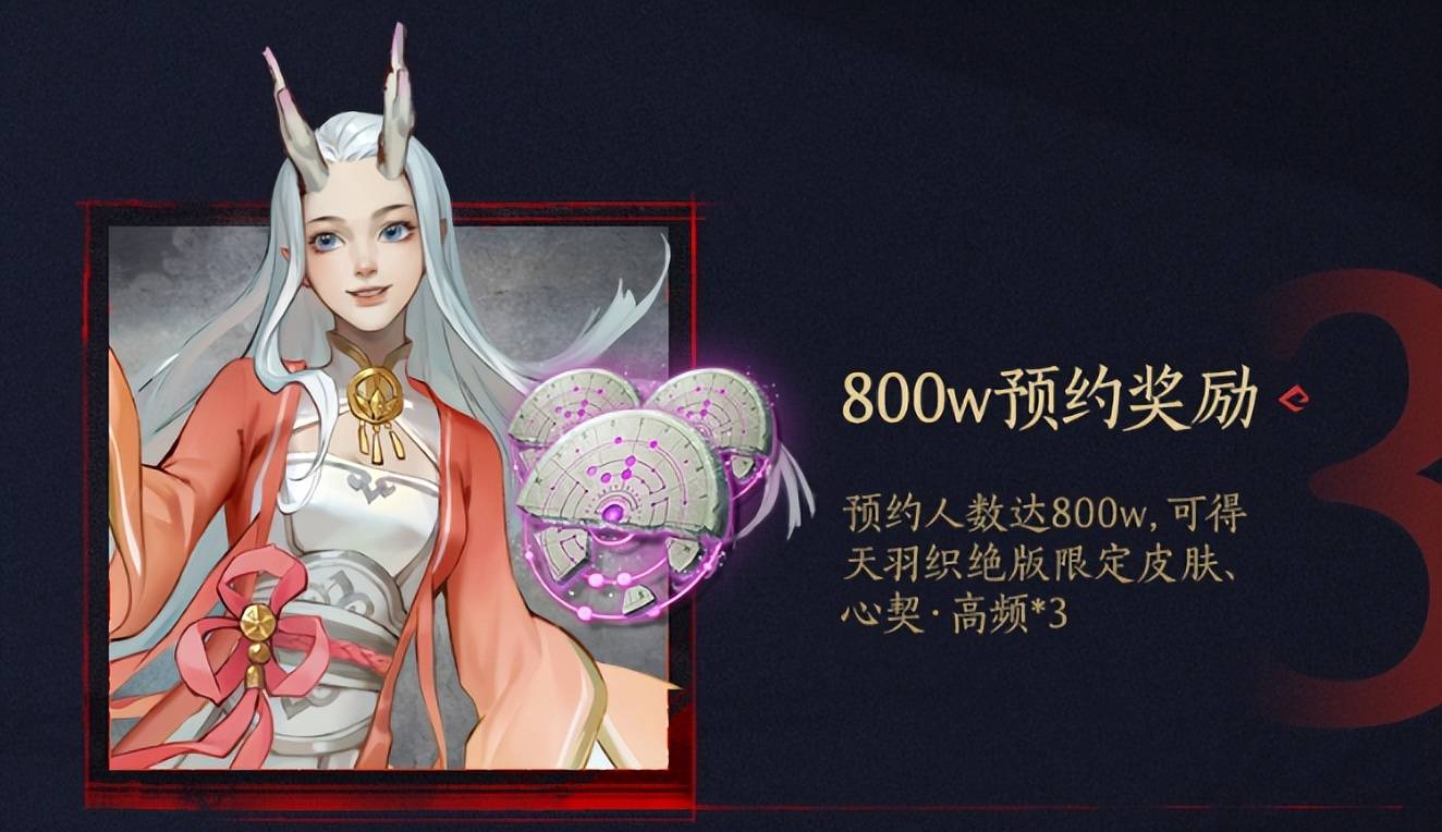 一份力,当预约人数达到800w的时候就可以获得天羽织绝版限定皮肤奖励