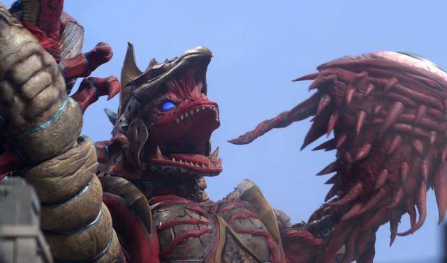 由哥尔赞,美尔巴,雷丘巴斯,眼q,超戈布融合出来的超合体怪兽法伊布王