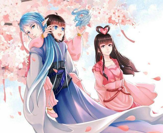 在画师脑洞大开的想象力支持下,古风版的水王子和王默竟然连女娃都生