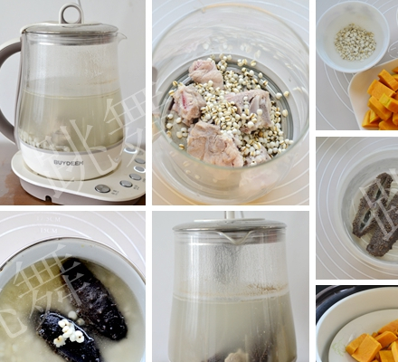 排骨捞出(你可以加到其他食材中用),取汤和薏米待用3,将海参放入继续