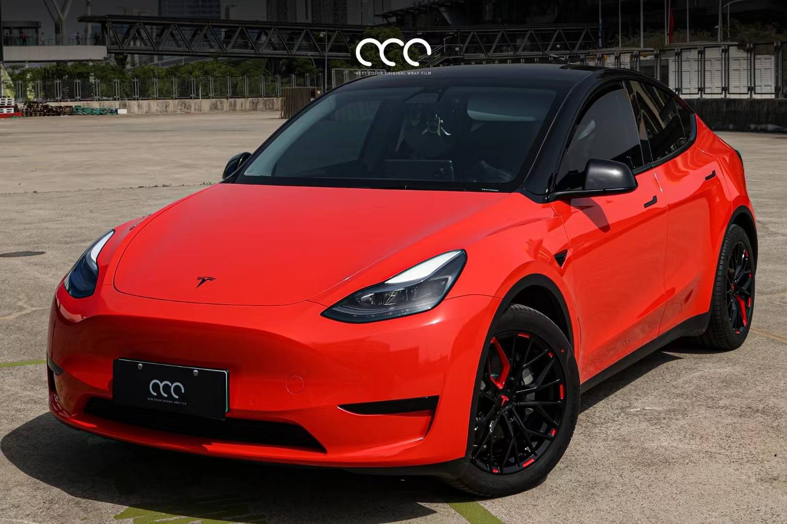 特斯拉model 3漫彩改色膜法拉利红,炽热又张扬
