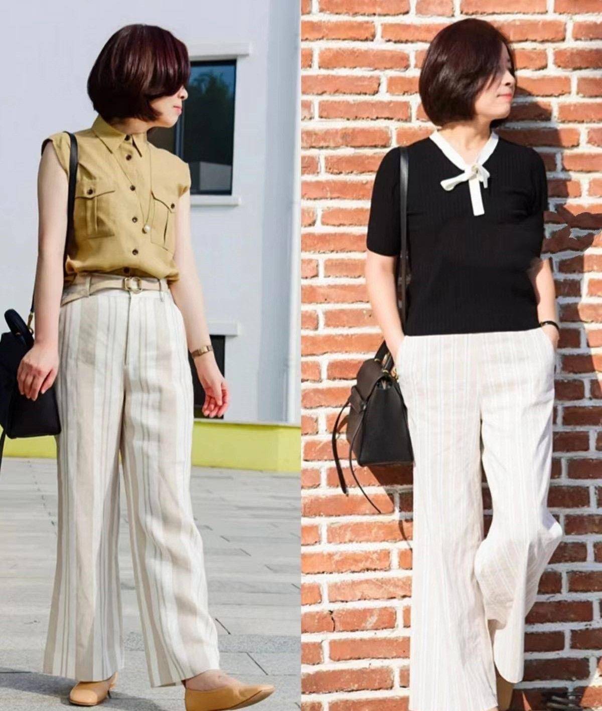 女人过了50岁,尽量少穿紧身裤,穿"阔腿裤 短上衣"更时髦显瘦_款式