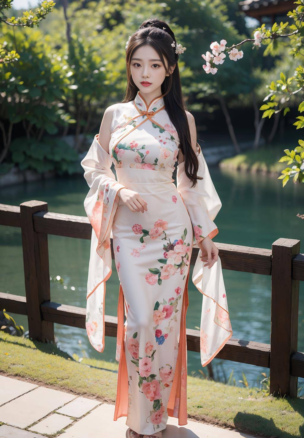 超清美女桃花林汉服旗袍小姐姐_花香_魅力_花瓣