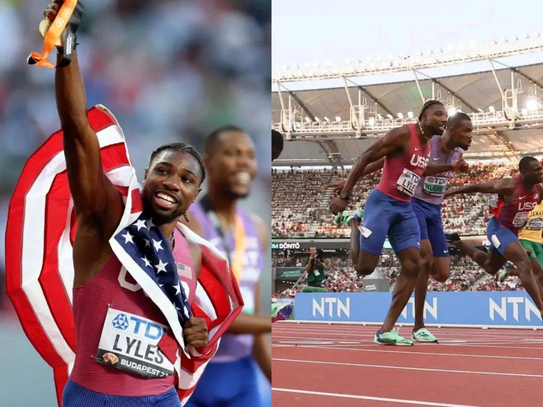 近日,美国短跑选手诺亚·莱尔斯在2023年布达佩斯田径世锦赛上,以9.