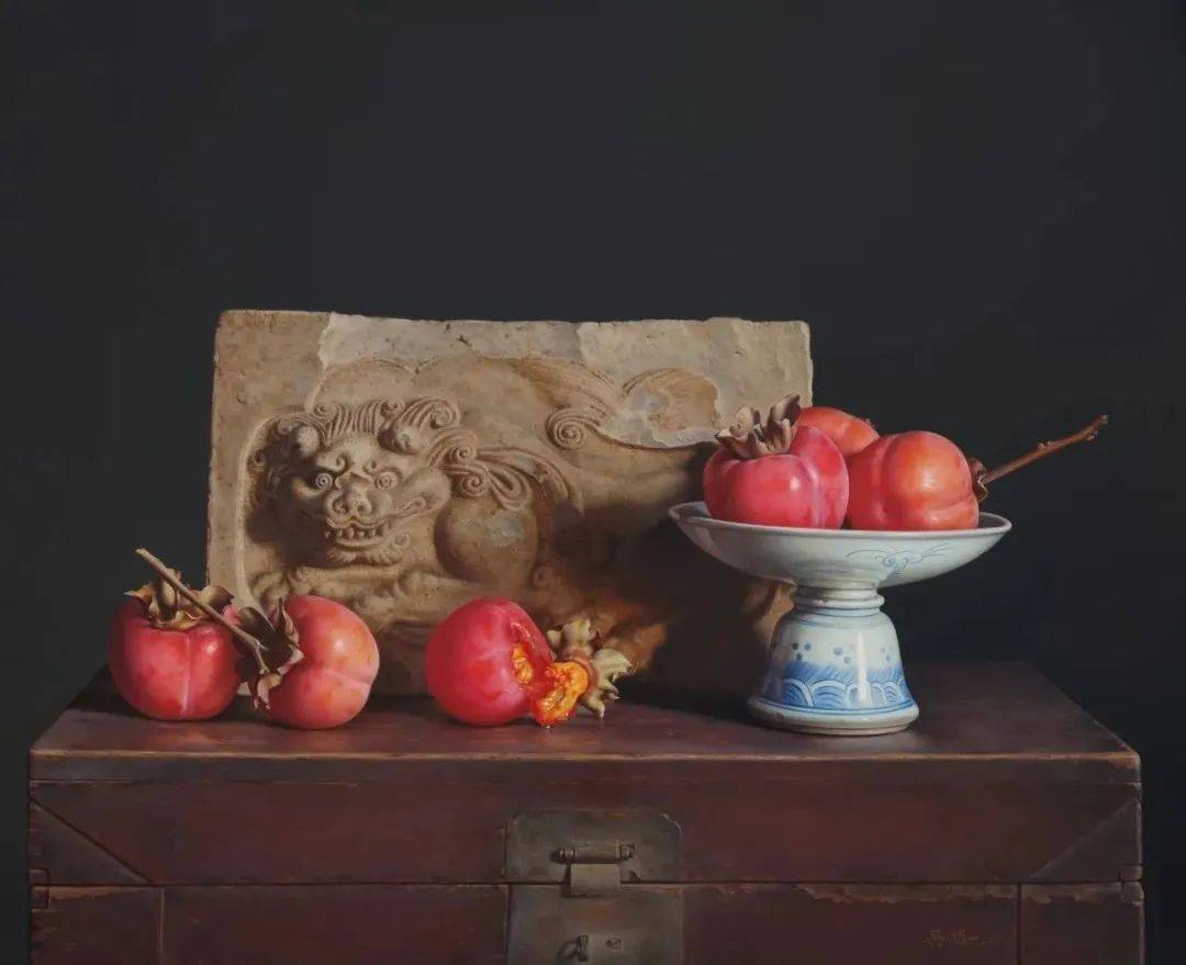 《古韵秋色》 布面油画 55cmx45cm 2021年所以读吴峰的画感觉很雅致.