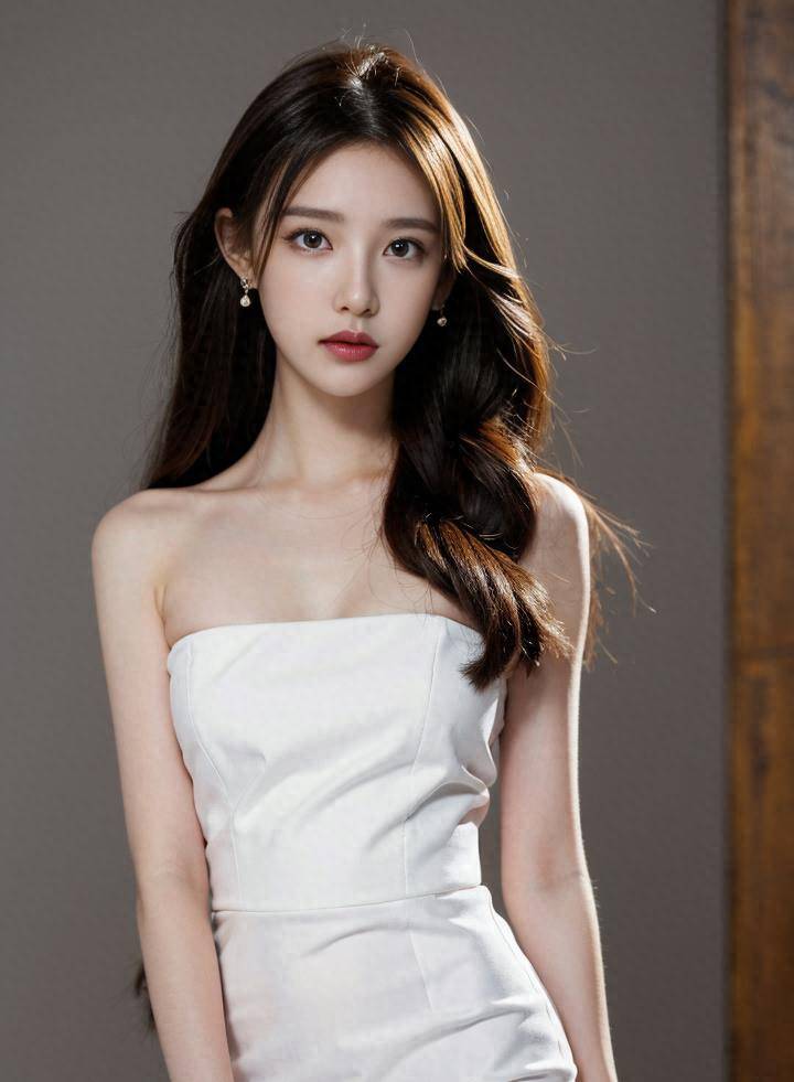 美女壁纸,美丽的网红小姐姐穿着白色抹胸连衣裙真是清新脱俗_灰色_好