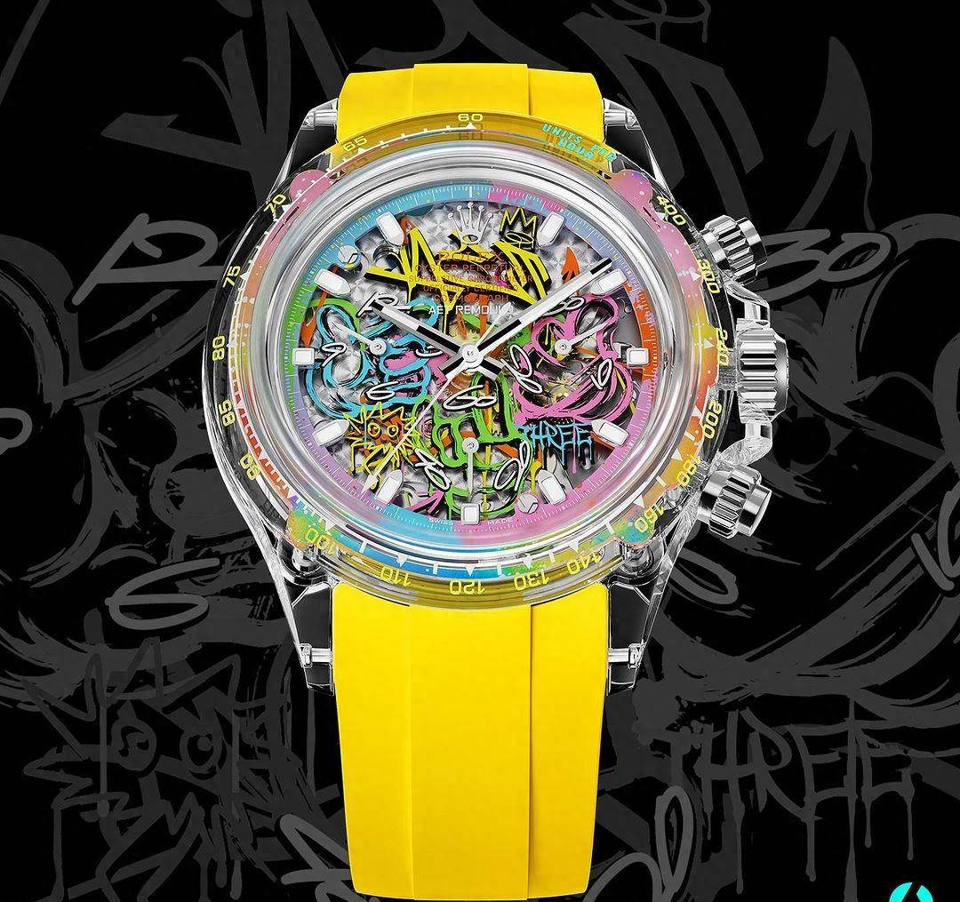 "涂鸦风格"劳力士迪通拿彩色表盘,设计逻辑独特_蓝宝石_色彩_图案