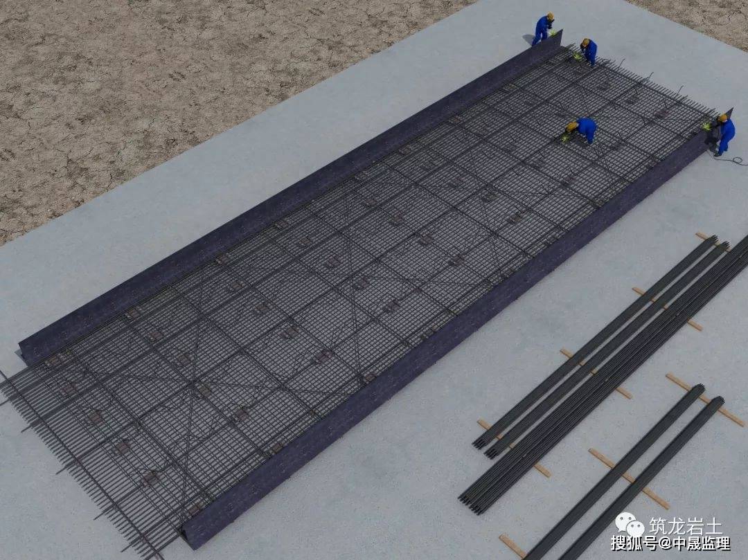 钢筋笼制作3d示意图3)工字钢接头安装方法为便于止浆钢板的安装,先将