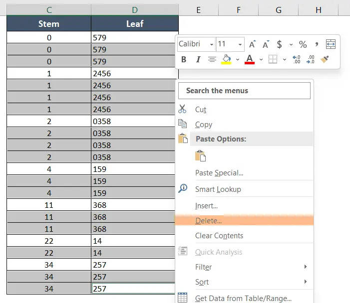 在 Excel 中创建茎叶图的 2 种方法_步骤_公式_数字