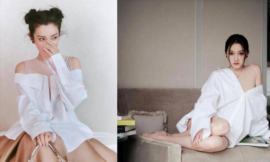 李冰冰和关晓彤撞衫,大25岁气质反而更好,一个像睡衣,一个减龄_衬衫