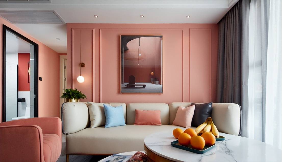 粉色客厅整体效果图图片