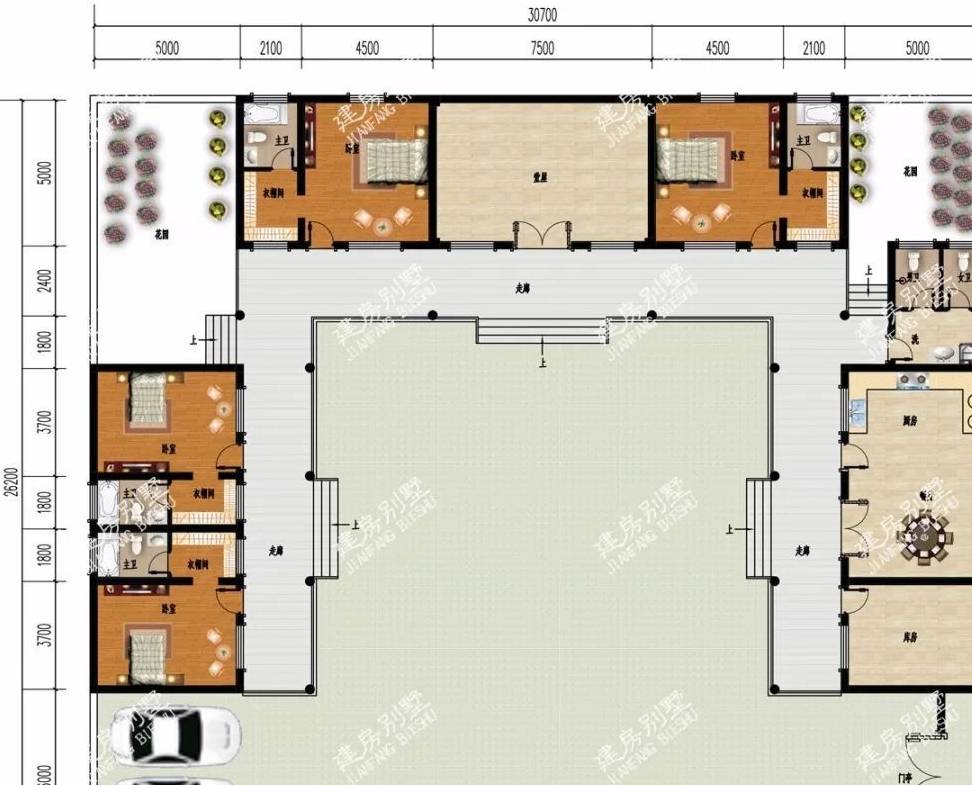 白墙黛瓦的中式三合院别墅,色调简单更耐看,传承意义大_厢房_设计的