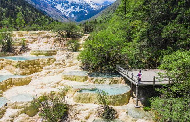 黄龙中寺→争艳彩池→娑萝映彩池→明镜倒影池→盆景池→金沙铺地→洗