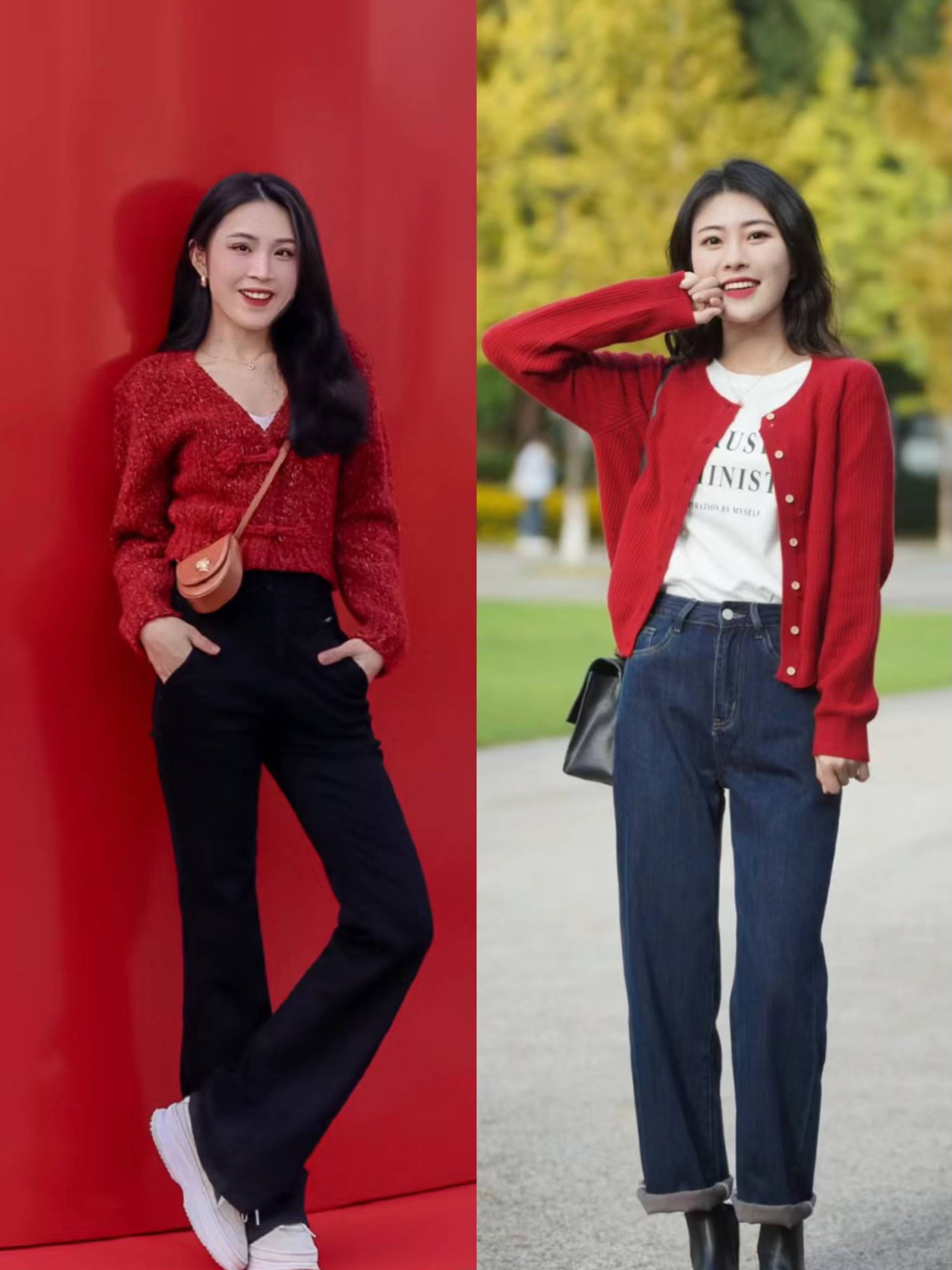 最美还是"中国红",冬天"红色针织衫"这样搭,时髦洋气还显白_效果_镂空