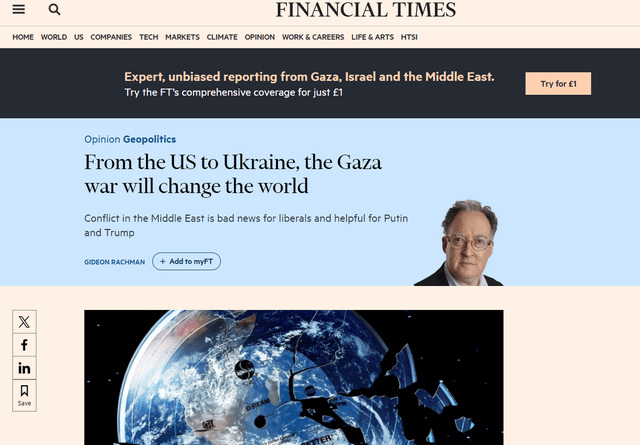 例如前几天英国《金融时报》刊登了一篇文章,作者吉迪恩·拉赫曼认为