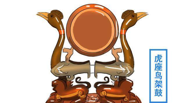 它制作华美,结构复杂,由分体雕刻的凤鸟,卧虎,底座,悬鼓等组装