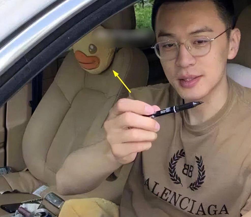 她在一张车内自拍照中,头枕上放着一只小黄鸭,而杨鸣的车上也有同样的