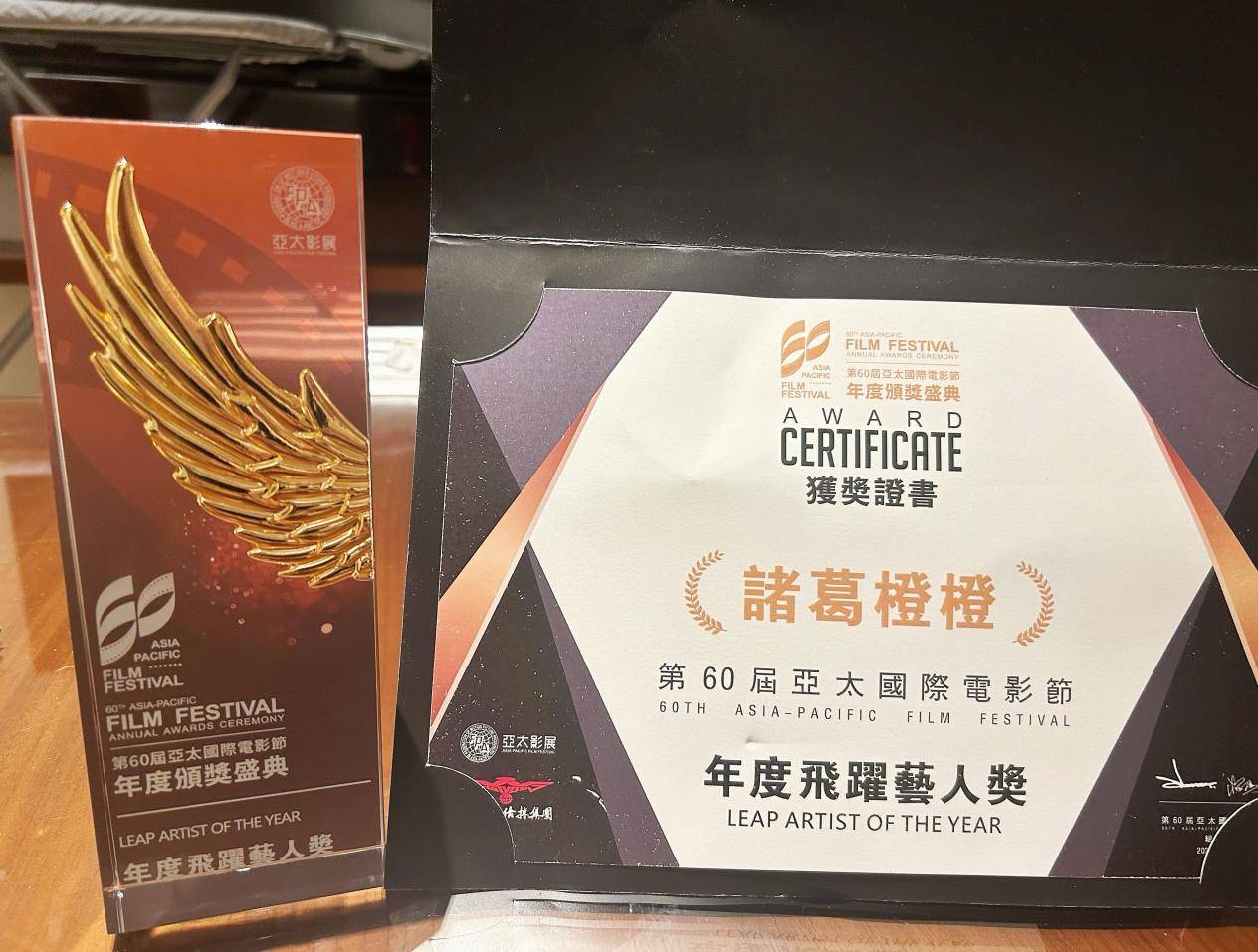 酷似"范冰冰"的诸葛橙橙荣获第60届亚太国际电影节年度飞跃艺人奖