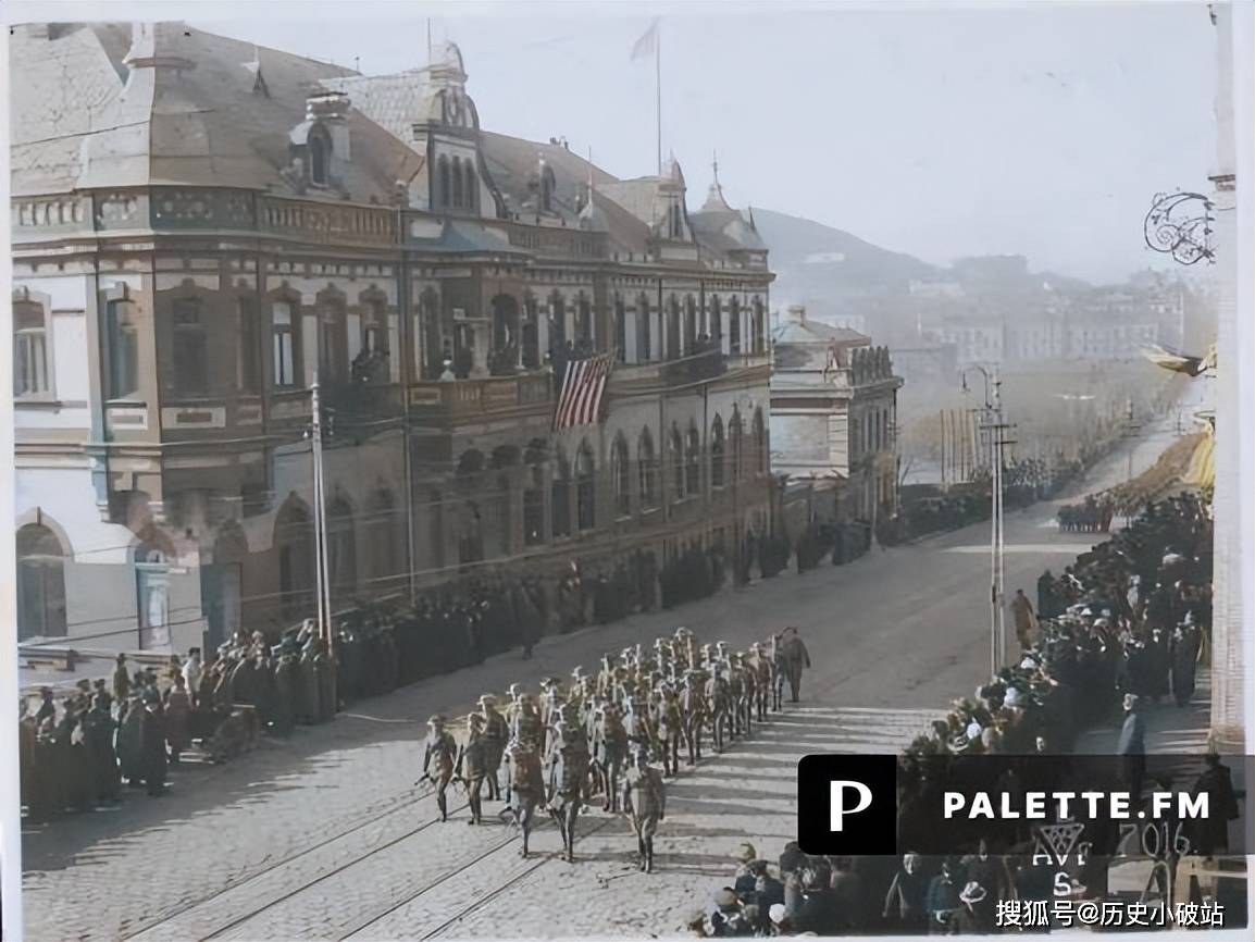 1918年,14國出兵干涉俄國十月革命,在海參崴耀武揚威閱兵_協約國_遊行