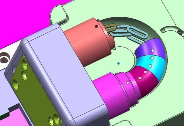 经典!2套弯管圆弧抽芯模具结构图